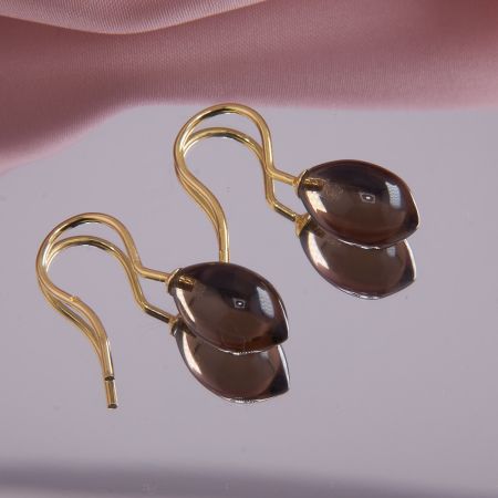 Rauchquarz Tropfen, Ohrhaken Silber vergoldet